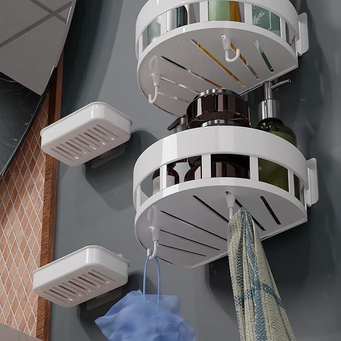 Bathroom Shelves with Hooks (Pack of 2)